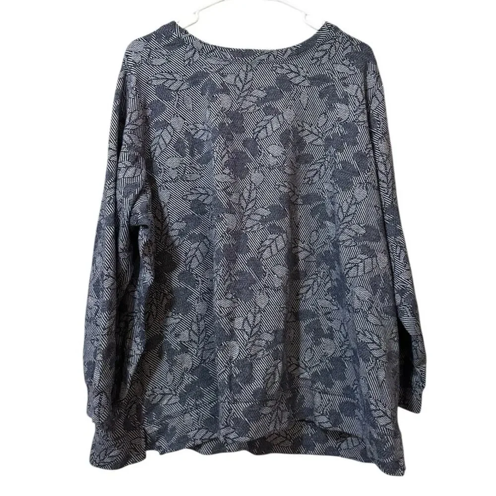 Lands End Pullover Sweater‎ Top Women Size 2X Paisley Floral Jacquard Sweatshirt